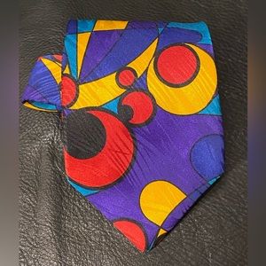 Multicolored silk tie retro abstract style BBB New York Art fun